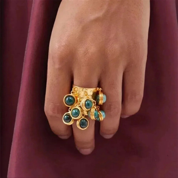 Malachite Natural Stone Fringe Ring - Picture 1 of 17